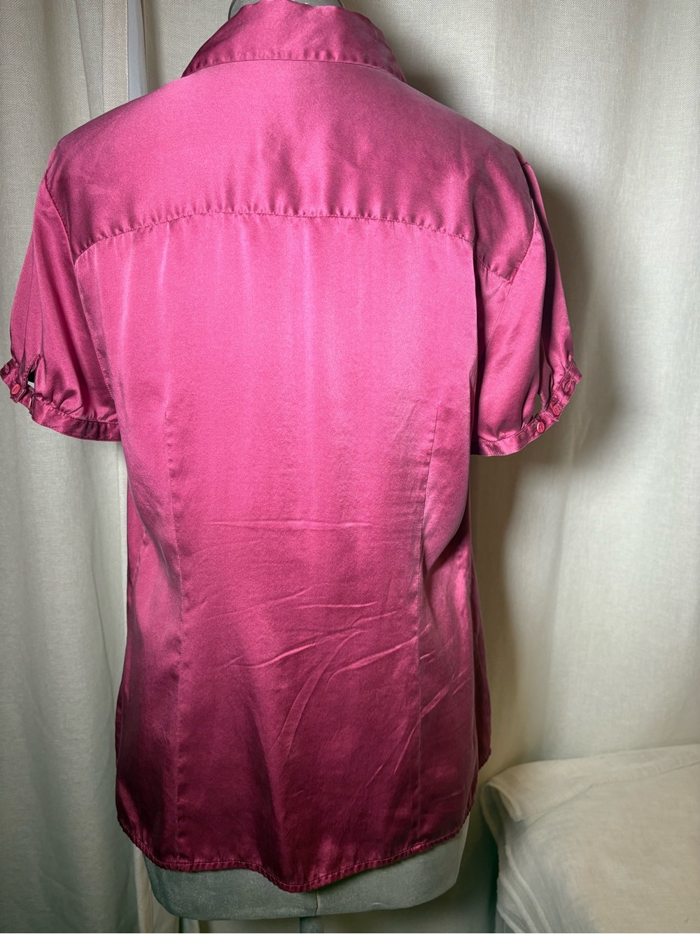 The Limited 2007 100% Silk Pink Blouse y2k Ruched Satin Office Siren size large - Picture 8 of 13